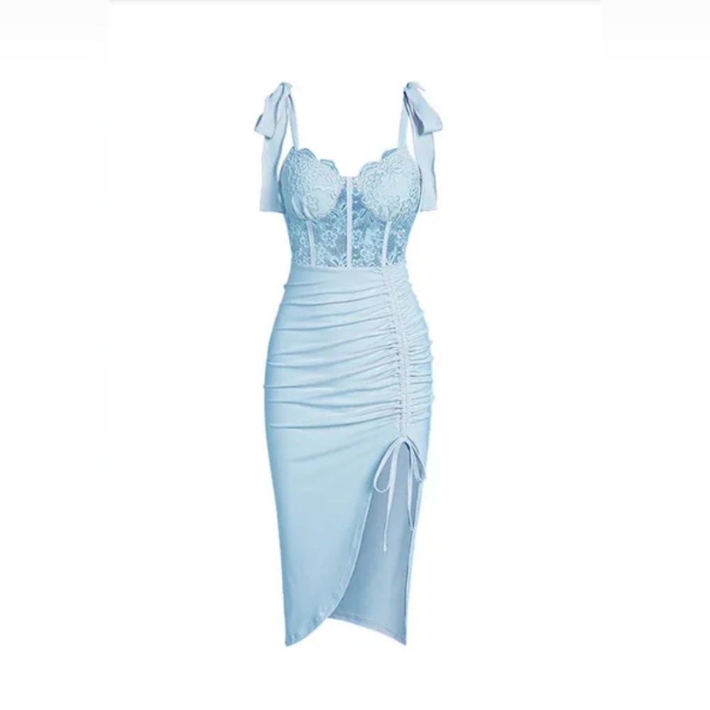 Baby Blue Slit Lace Dress